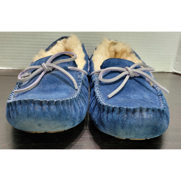 UGG Women 10 EU 40 Peacock Blue Dakota Moccasins Slippers Sherling Lined - Picture 4 of 12